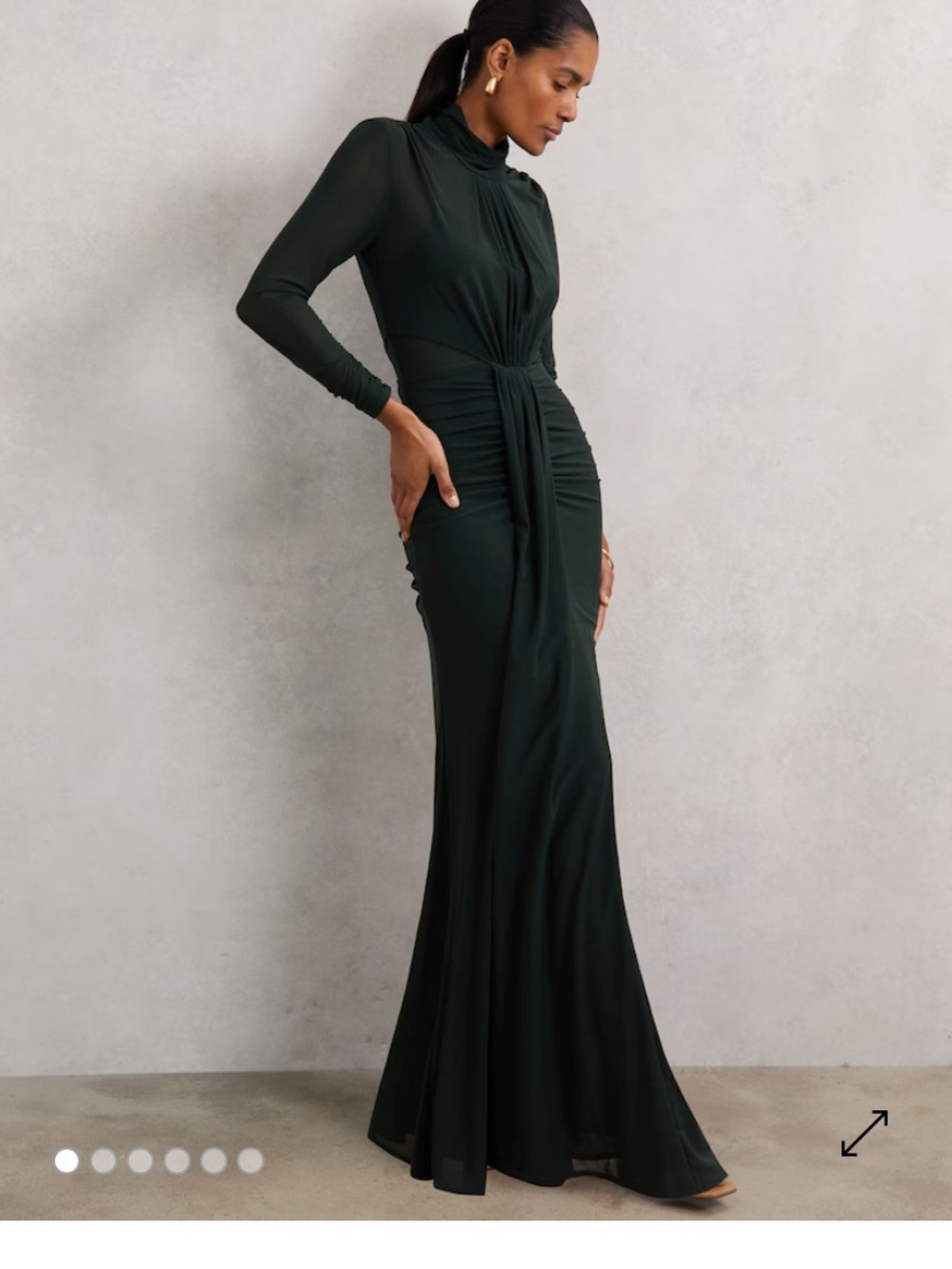 Reiss Deep Hunter Green Long-Sleeve Ruched Maxi Dress